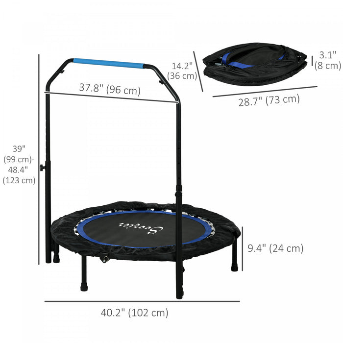 Soozier 40\" Foldable Rebounder Trampoline for Adult, Mini Trampoline Indoor and Outdoor with 4 Level Adjustable U-Shaped Foam Handle, Quiet and Safe Bungee Rebounder, Blue