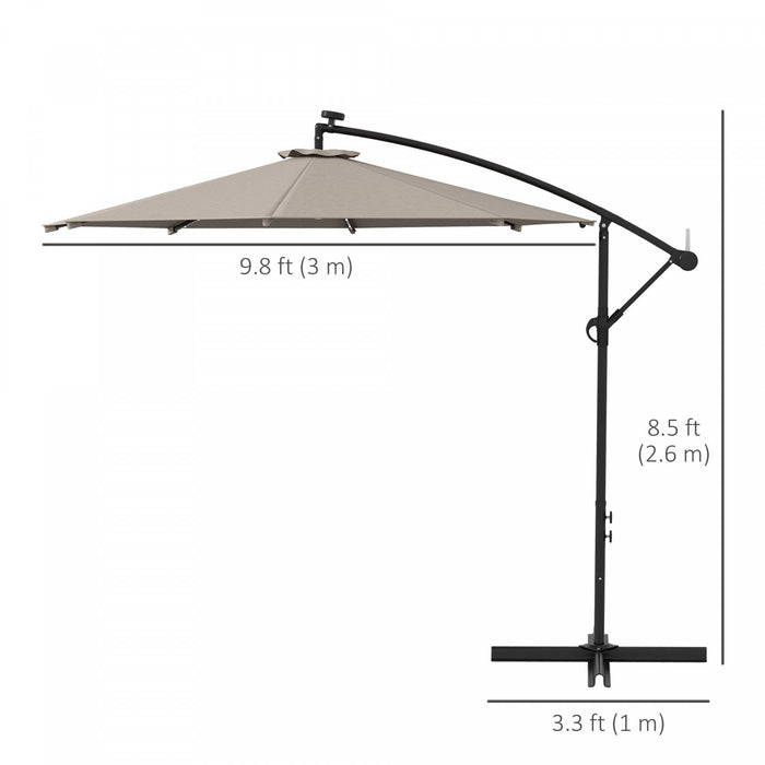 Outsunny 10ft Outdoor Cantilever Umbrella With Solar Lights Khaki