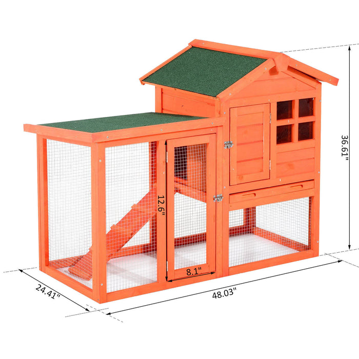 Pawhut 48” X 24\" X 36\" Deluxe Waterproof Rabbit Hutch Wooden Bunny Cage Small Animal House With Ladder And Run