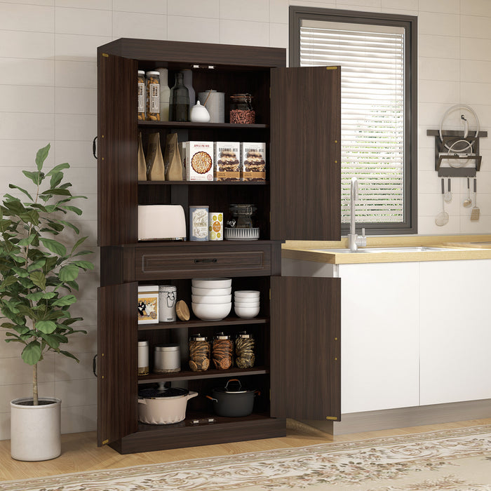 HOMCOM 71\" Freestanding Kitchen Pantry with 4 Doors and Cabinet, Coffee