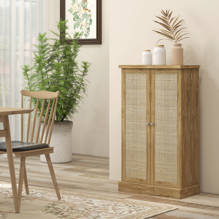 HOMCOM 41\" Rattan Kitchen Pantry Storage Cabinet with Spice Racks Natural