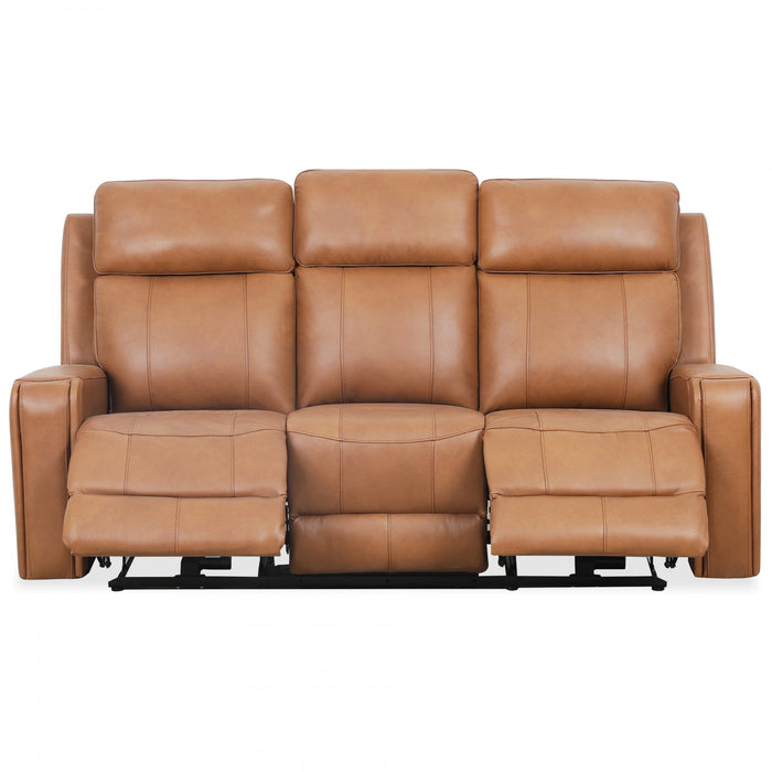 Bellamy 78 in. Leather Match Power Reclining Sofa with Adjustable Headrest and USB - Cognac