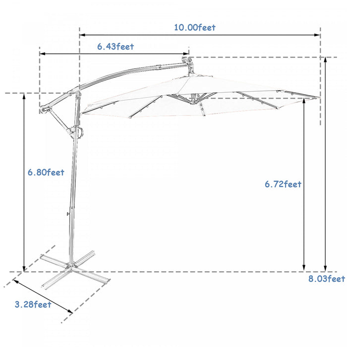 Costway 10FT Patio Offset Umbrella Solar Powered LED 360Degree Rotation Aluminum Blue