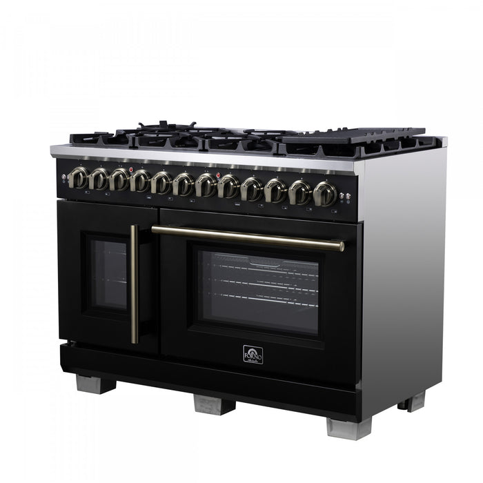Forno Capriasca 48\" French Door Dual Fuel Range, Black, 6.58 cu. ft. - FFSGS6387-48BLK