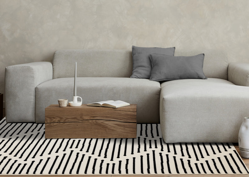 Forte Black White Stripes Area Rug - 2'7\" x 4'11\"