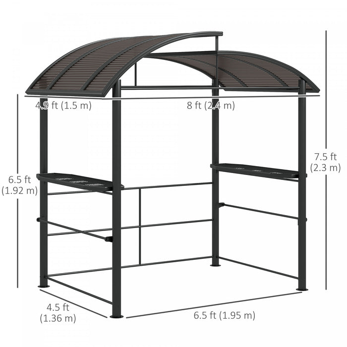 Outsunny 8' X 5' Grill Gazebo Shelter With Interlaced Vented Pc Roof, Outdoor Bbq Canopy With Side Shelves, Aluminum And Steel Frame For Garden, Patio, Backyard, Dark Grey
