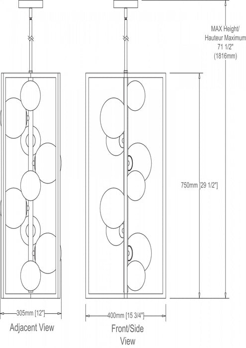 Dainolite Glasgow 9 Light Pendant Matte Black/Vintage Bronze Finish Champagne Glass Lamp