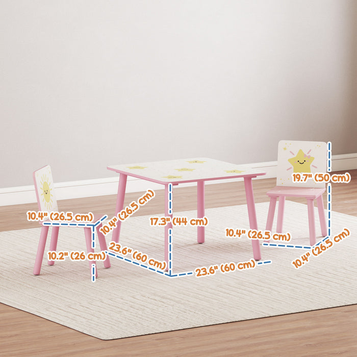 Qaba 3-Piece Kids Table and Chair Set, Toddler Table and Chair Set with Star Pattern for Boys and Girls Aged 3-8, Bedroom, Nursery, Playroom, Pink