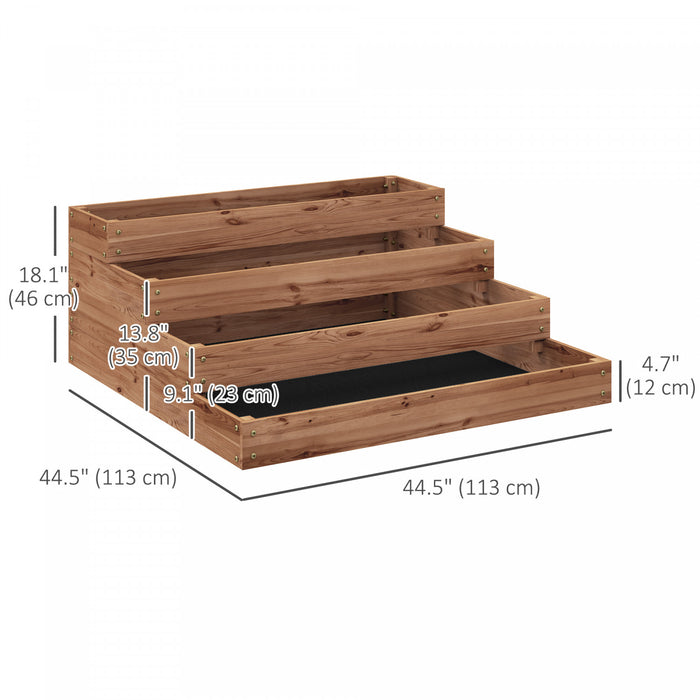 Outsunny 4-Tier Raised Bed, Wooden Planter Box with Liner, Dark Brown