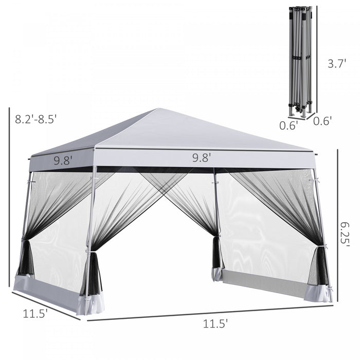 Outsunny 12' X 12' Pop Up Gazebo, Foldable Canopy Tent With Carrying Bag, Mesh Sidewalls And 3-level Adjustable Height For Outdoor, Garden, Patio, Party, White