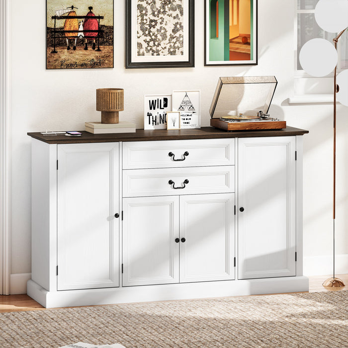 HOMCOM 58\" Farmhouse Sideboard Buffet Cabinet with Charging Station White