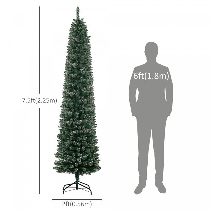 Homcom 7.5ft Artificial Snow Dipped Pencil Christmas Tree Green