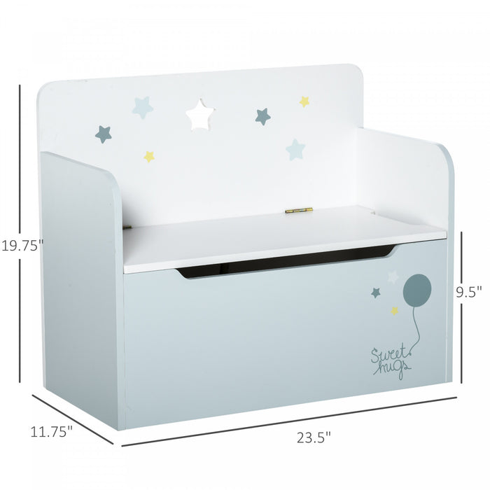 Qaba Kids Wooden Toy Storage Box Organizer Chest Chair 2 In 1 Design With Gas Stay Bar Seating Bench 23.5\" X 11.75\" X 19.75\" Light Blue