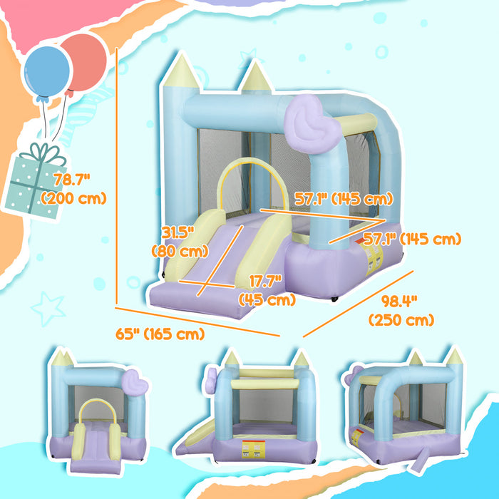 Qaba Inflatable Bounce House With 370w Blower, Bouncy Castle With Slide, Outdoor Indoor Party Wedding Playhouse Bouncer For Kids Ages 3-8, 98\" X 65\" X 79\"