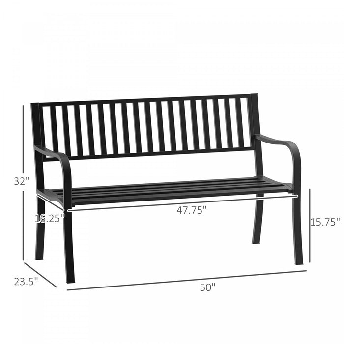 Outsunny 50\" Steel Garden Bench Outdoor Seat Furniture, Black