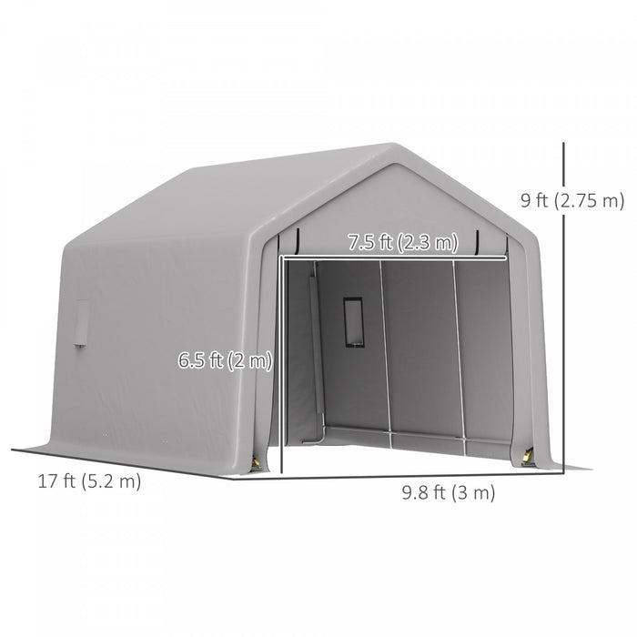Outsunny 10 X 17 Ft Carport, Car Shelter W/ Roll-up Zipper Door, Grey