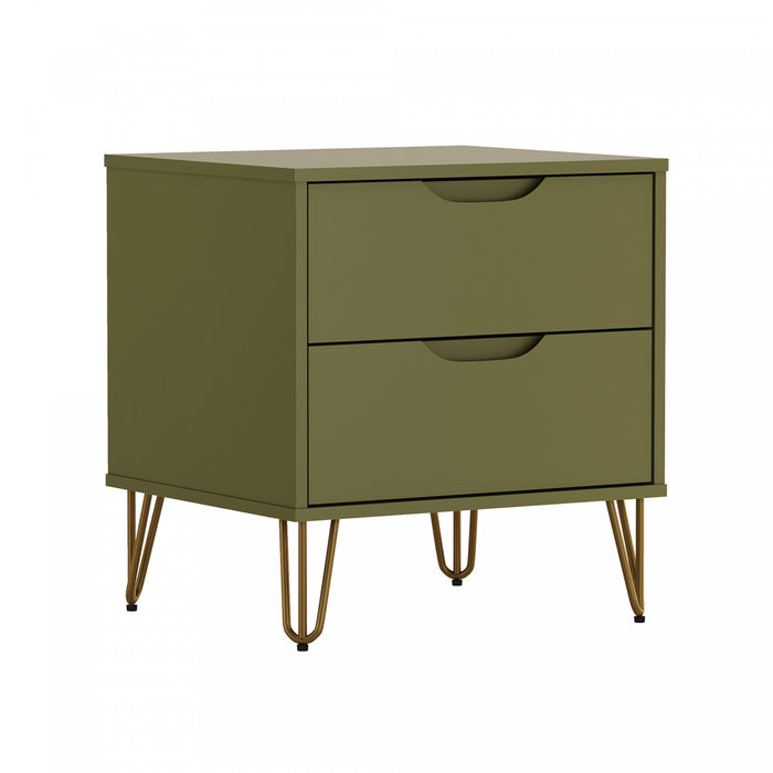Rockefeller Mid-Century Modern 20\" Nightstand in Olive Green (2-Drawer)