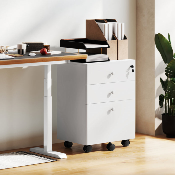 HOMCOM 3-Drawer Filing Cabinet with Lock, Mobile File Cabinet, White