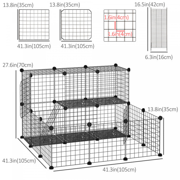 Pawhut Small Animal Cage Rabbit Cage With Door, Guinea Pig Playpen, Small Animal Fence For Bunny, Chinchilla, Freret, Chinchilla, Indoor And Outdoor Use, Total 31 Panels, 41.3\" X 41.3\" X 27.6\"