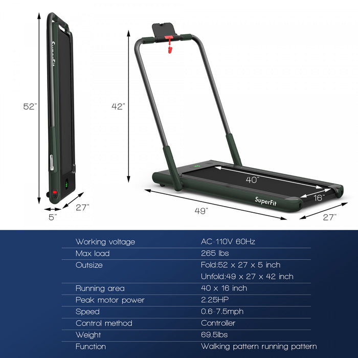 Superfit 2.25hp 2 In 1 Folding Under Desk Treadmill W/ Remote Control App