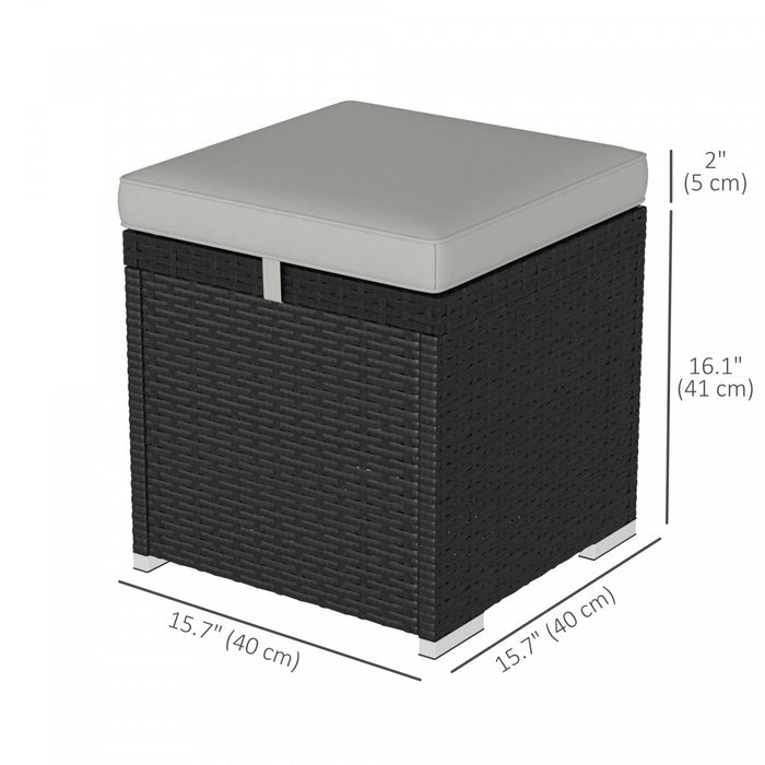 Outsunny 2 Pieces Wicker Outdoor Ottoman with Storage, Cushions, Light Grey