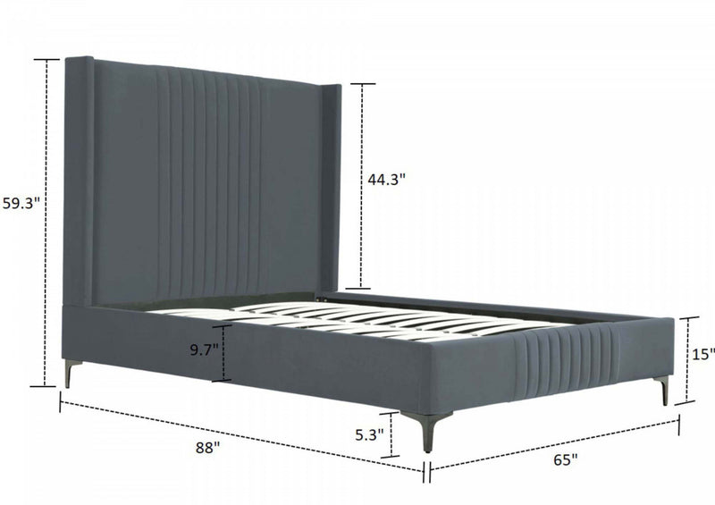 Promenade Mid-Century Modern Upholstered Velvet Queen Bed in Gray