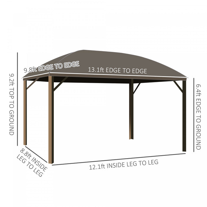Outsunny 10' X 13' Hardtop Gazebo Canopy With Galvanized Steel Roof, Aluminum Permanent Pavilion Outdoor Gazebo With Top Hook, Netting And Curtains For Garden, Backyard, Grey