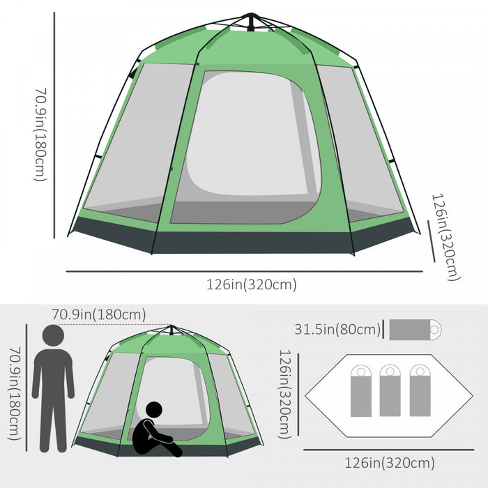 Outsunny 6 People Pop Up Design Camping Tent, 2-tier Fabric Backpacking Tent With 4 Windows 2 Doors Portable Carry Bag For Fishing Hiking, Green