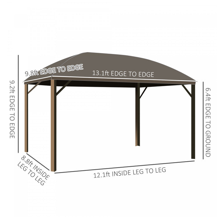 Outsunny 10' X 13' Hardtop Gazebo Canopy With Galvanized Steel Roof, Aluminum Permanent Pavilion Outdoor Gazebo With Top Hook, Netting And Curtains For Garden, Backyard, Brown