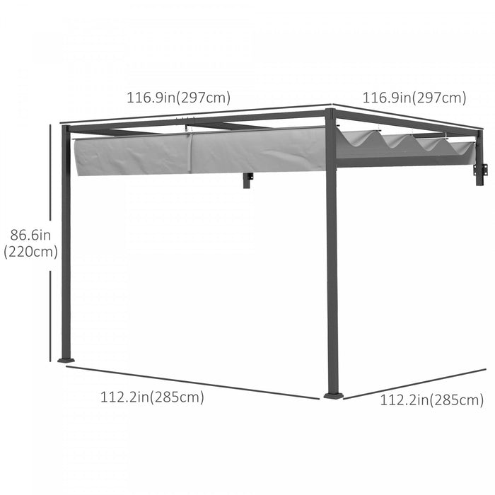 Outsunny 10' X 10' Retractable Pergola Canopy, Lean To Pergola, Wall Mounted Garden Gazebo Outdoor Sun Shade Shelter For Grill, Patio, Deck