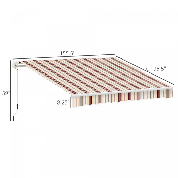 Outsunny 13' X 8' Manual Retractable Patio Awning Sun Shade Outdoor Deck Window Door Canopy Shelter Aluminum Frame Red Stripe