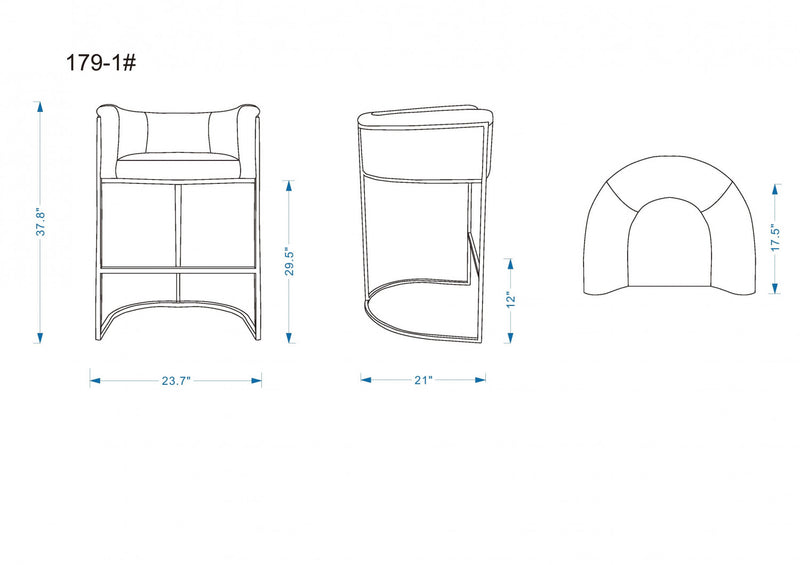 Cosmopolitan Mid-Century Modern Metal Upholstered Barstool in Gray - Set of 3 Bar Stool