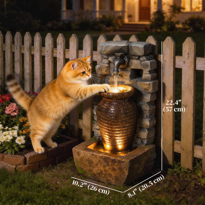 Outsunny Outdoor Water Fountain with LED Lights , Rustic
