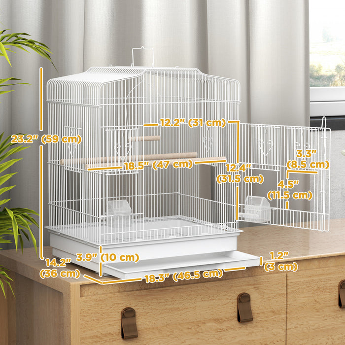 PawHut 23\"H Bird Cage for Finches, Canaries Budgies, Parrot Cage with Accessories Handle, White
