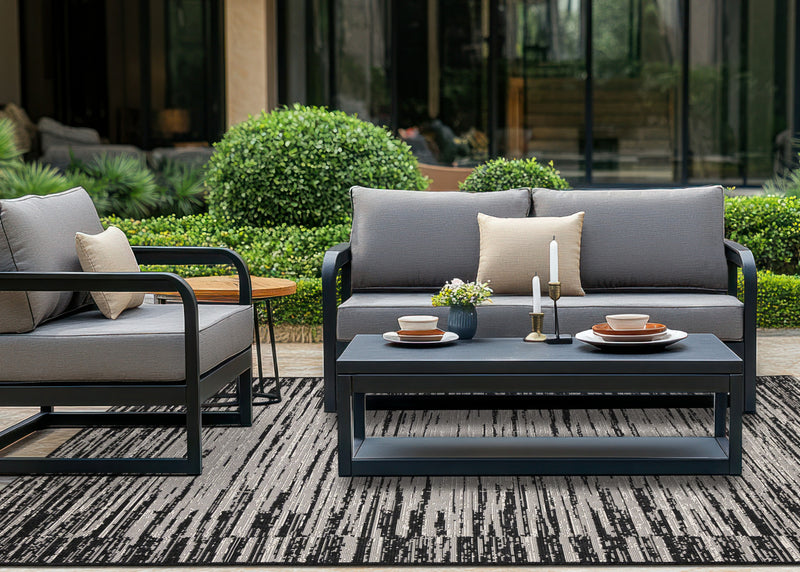 Jackson Black Grey Distressed Outdoor Rug, 5'3\" x 7'7\" Outdoor Area Rug