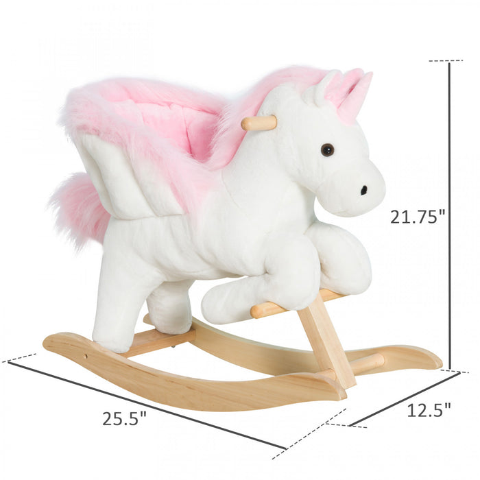 Qaba Kids Rocking Horse, Rocking Chair Nursery Plush Unicorn, Child Soft And Warm Ride On Toy With Sing Along Song Pink
