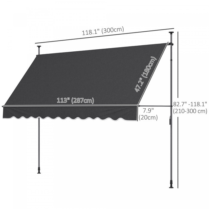 Outsunny 10' X 3' Retractable Awning, Freestanding & Non-screw, Dark Grey