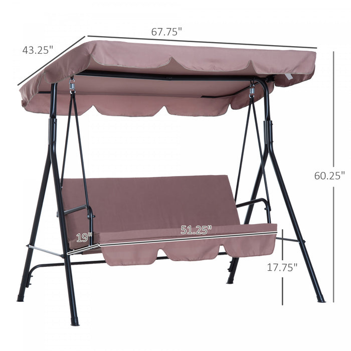 Outsunny 3-seat Patio Swing Chair, Outdoor Porch Swing Glider With Adjustable Canopy, Removable Cushion, And Weather Resistant Steel Frame, For Garden, Poolside, Backyard, Brown