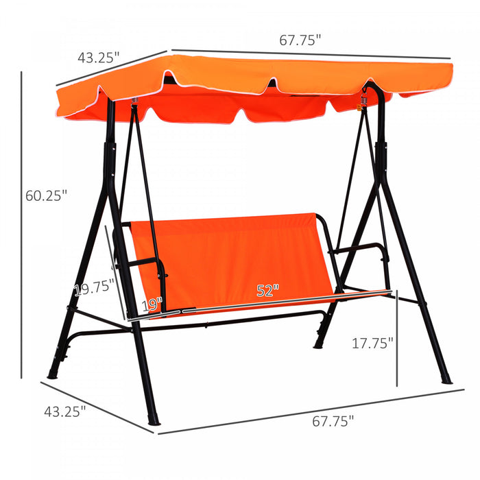 Outsunny 3-seat Patio Swing Chair, Outdoor Porch Swing Glider With Adjustable Canopy, Removable Cushion, And Weather Resistant Steel Frame, For Garden, Poolside, Backyard, Orange