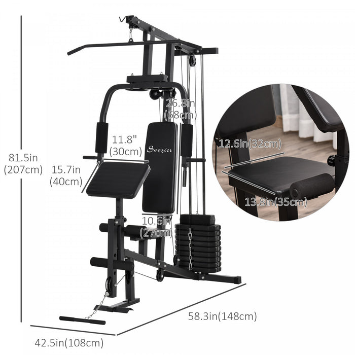 Soozier Multifunction Home Gym Equipment, Strength Training Workout Station With 100lbs Weight Stack For Lat Pulldown, Leg Extensions, Preacher Bicep Curls, Triceps Pulldowns, Chest Press
