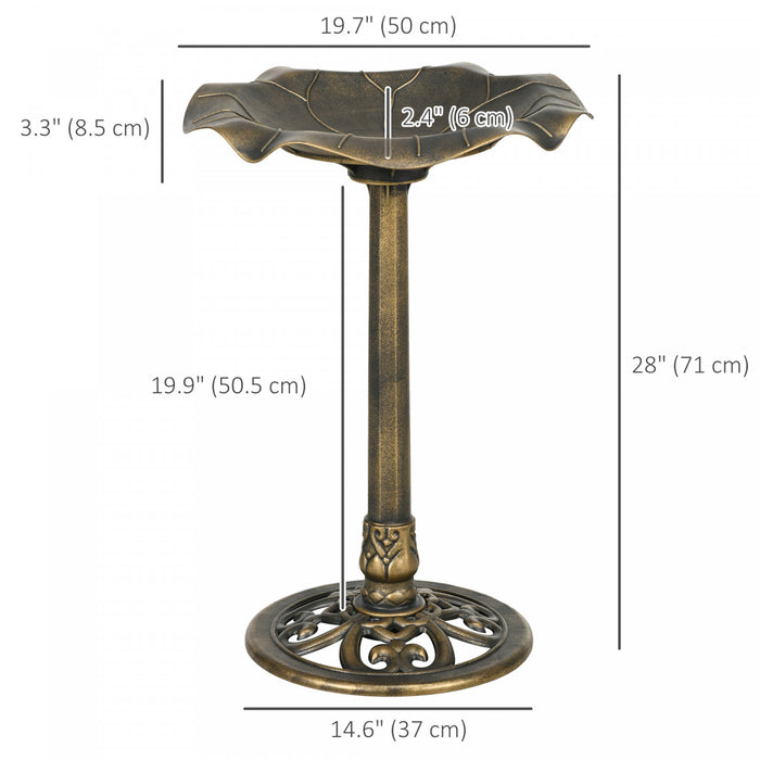 Outsunny Bird Bath For Outdoors, Birdbath With Lotus Leaf Basin, Bronze
