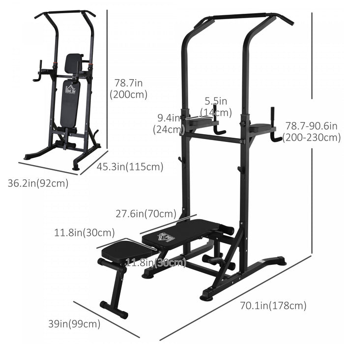 Soozier Foldable Power Tower Pull Up Dip Station With Adjustable Bench