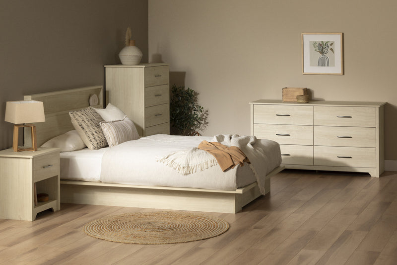 Fusion Platform Bed And Headboard With Storage Shelf Set Bleached Oak - South Shore