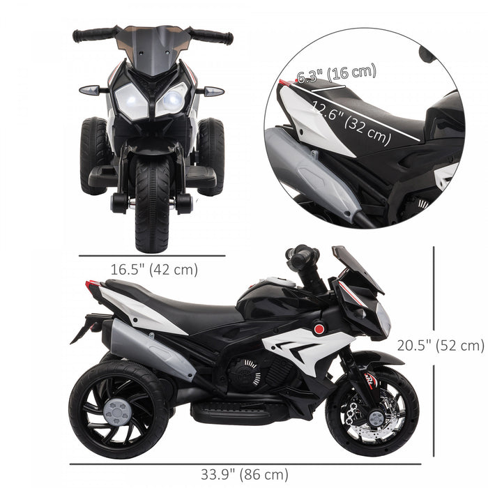 Qaba Kids Motorcycle, 6v Battery Powered Ride On Motorcycle With Music, Horn, Headlights, 3 Wheels Electric Bike For Kids, Gift For Boys & Girls, Black