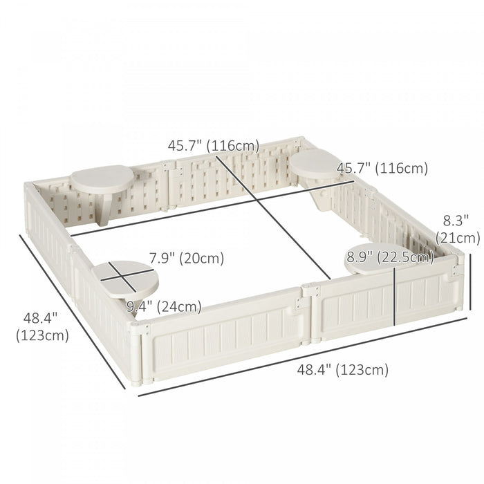 Diy Kids Sandbox With Waterproof Oxford Cover, Sand Playset Station With Bottom Fabric Liner, For 3-12 Years Old, Outdoor Indoor Backyard, Cream White