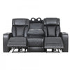 Kingsley 78 in. Leather Match Power Reclining Sofa with Storage Console and USB - Black | Sofa inclinable electrique Kingsley de 78 po en cuir assorti avec console de rangement et USB - Noir