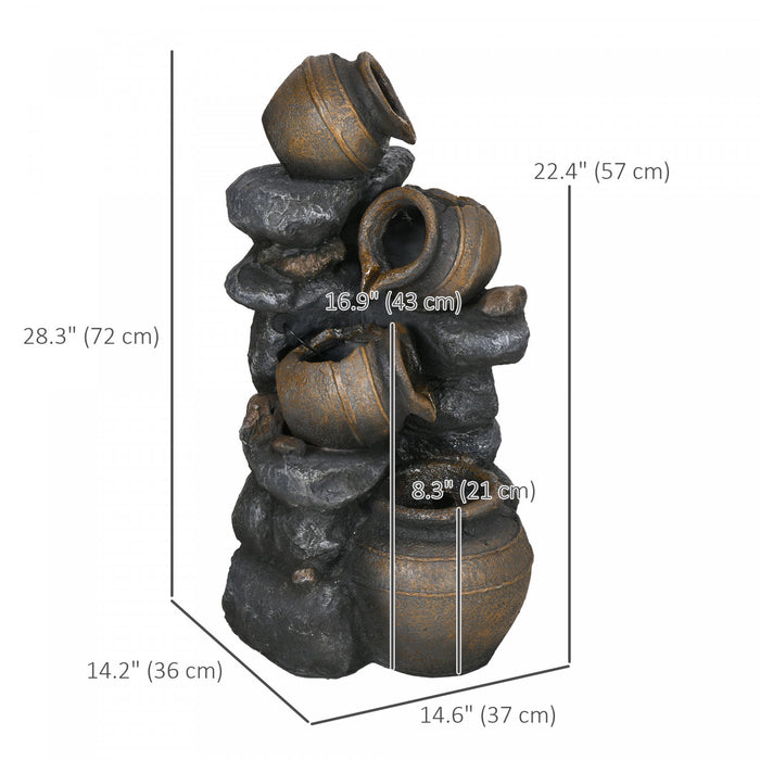 Outsunny 4-tier 28.3\" Resin Solar Water Fountain With Led Lights And Pump