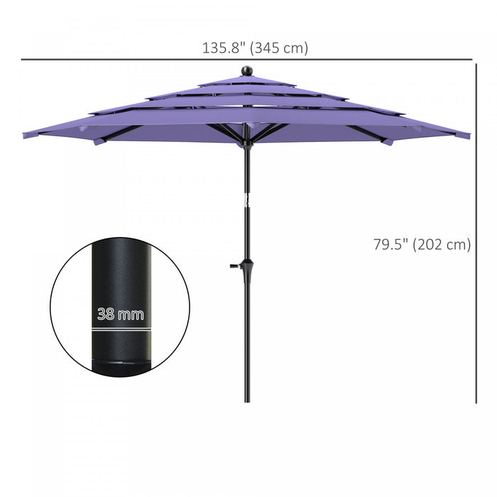 Outsunny 10.7ft Patio Umbrella, 4 Tiers Parasol With Crank, 8 Ribs, Purple
