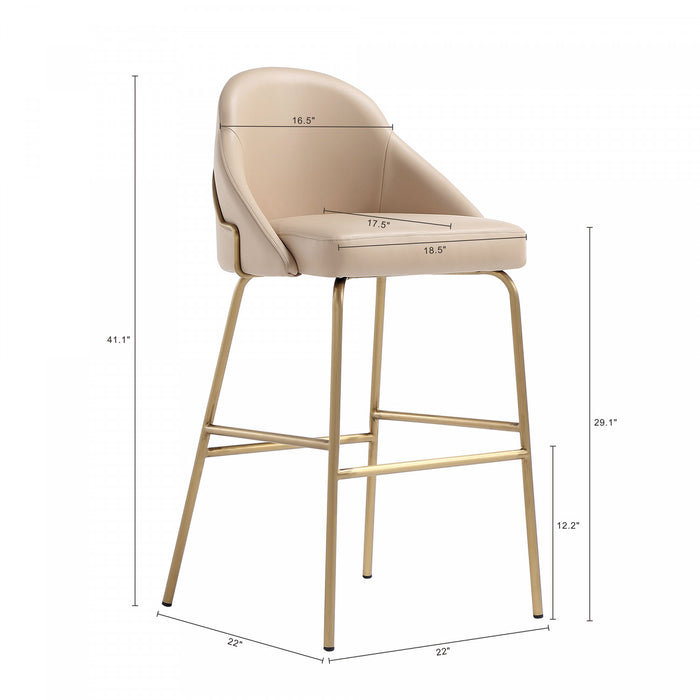 Gracie Modern Metal Upholstered Barstool in Tan and Gold - Set of 2