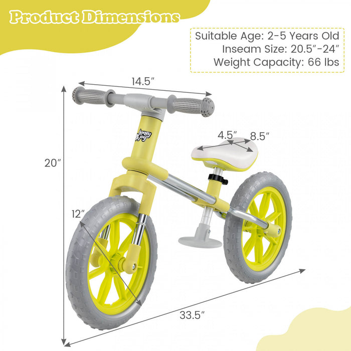 Honeyjoy 12\" Balance Bike 2 Wheels Children's Bicycle With Adjustable Seat Green